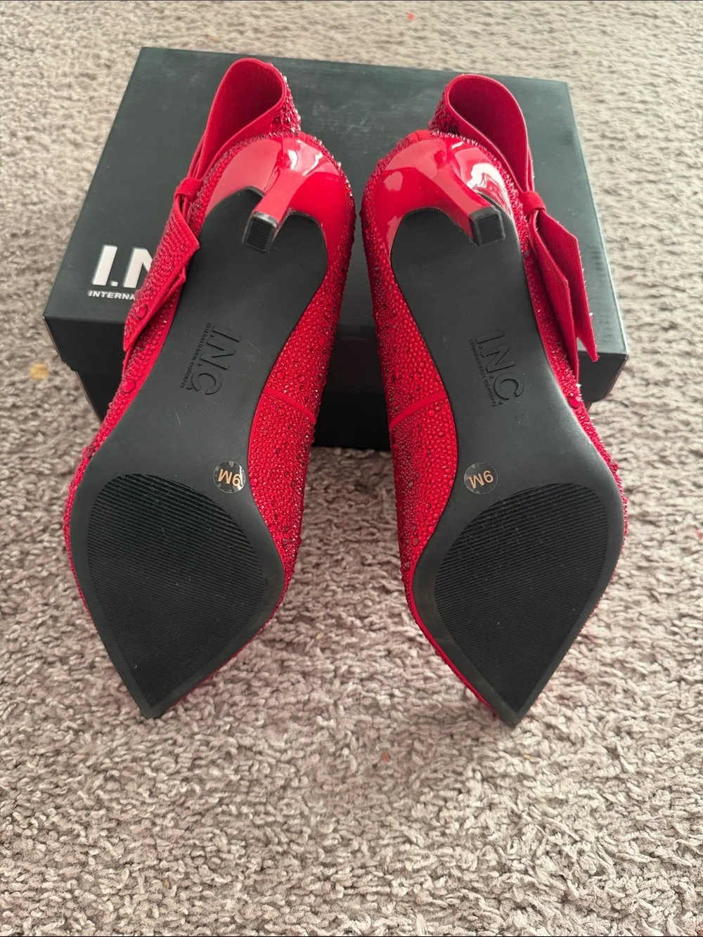 INC International Concepts Red Crystal Bow Pointed Stiletto Pumps